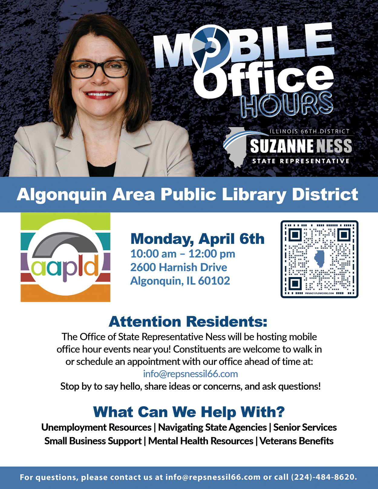Mobile Office Hours Flyer for Algonquin Area Public Library District